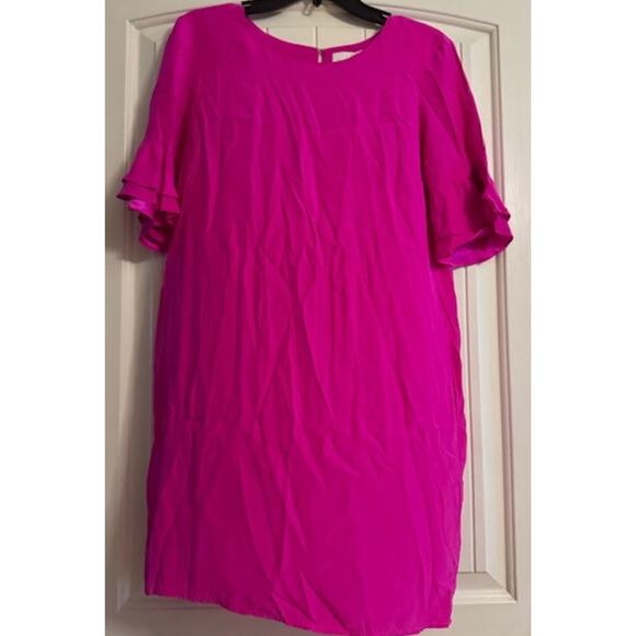 Amanda Uprichard Silk Tiered Ruffle Sleeve Fuchsia Shift Dress M - Picture 2 of 6